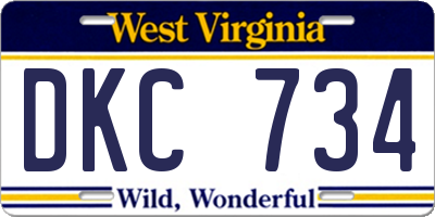 WV license plate DKC734