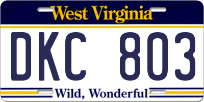 WV license plate DKC803