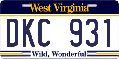 WV license plate DKC931