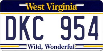 WV license plate DKC954