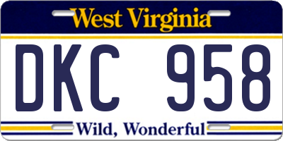 WV license plate DKC958