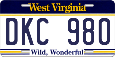 WV license plate DKC980