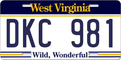 WV license plate DKC981