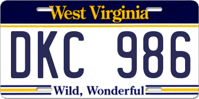 WV license plate DKC986