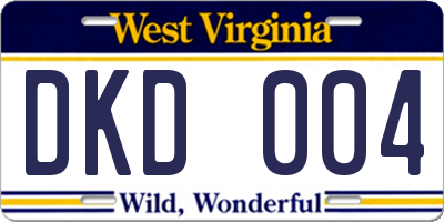 WV license plate DKD004