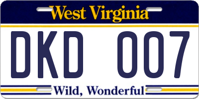 WV license plate DKD007