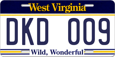 WV license plate DKD009