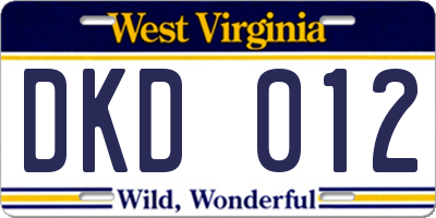 WV license plate DKD012