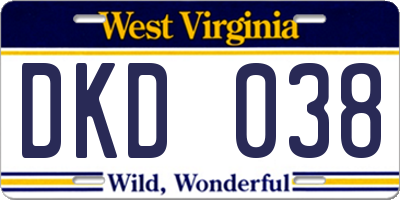 WV license plate DKD038