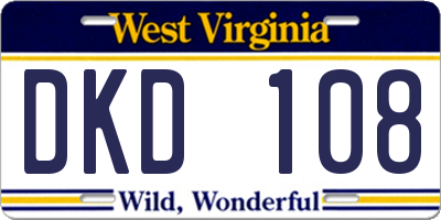 WV license plate DKD108