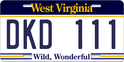 WV license plate DKD111