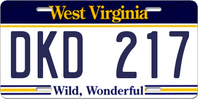 WV license plate DKD217