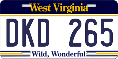 WV license plate DKD265