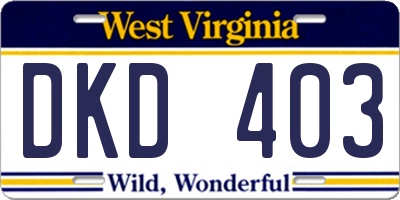 WV license plate DKD403