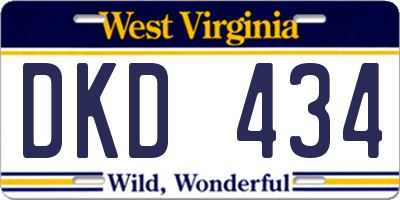 WV license plate DKD434