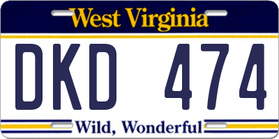 WV license plate DKD474