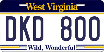 WV license plate DKD800