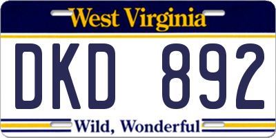 WV license plate DKD892