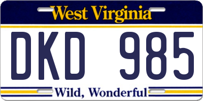 WV license plate DKD985