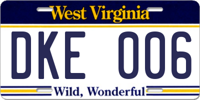 WV license plate DKE006