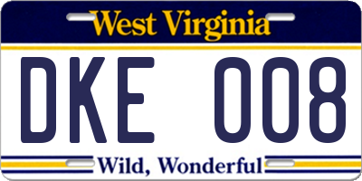 WV license plate DKE008