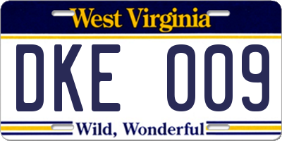 WV license plate DKE009