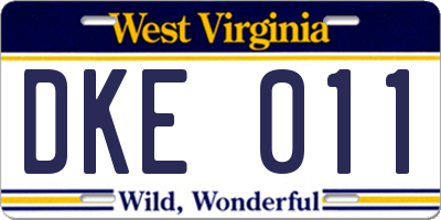 WV license plate DKE011