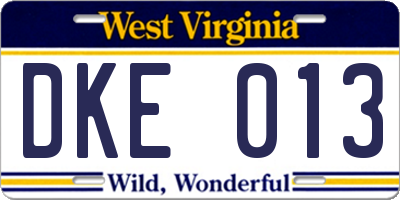 WV license plate DKE013