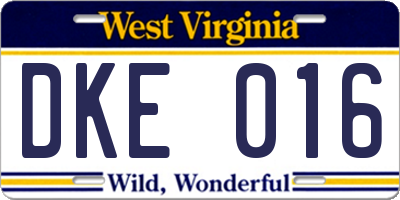 WV license plate DKE016