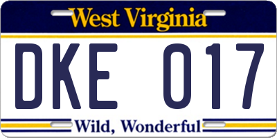 WV license plate DKE017