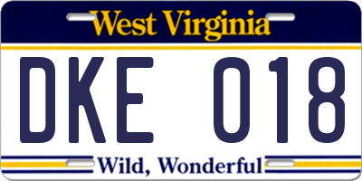 WV license plate DKE018