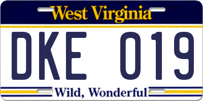 WV license plate DKE019