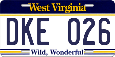 WV license plate DKE026