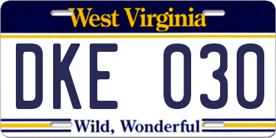 WV license plate DKE030