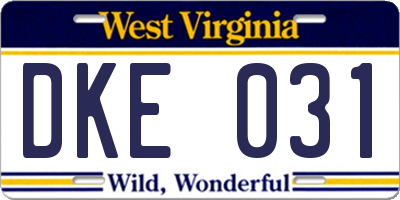 WV license plate DKE031