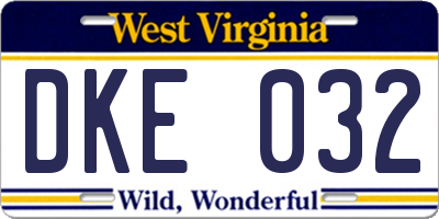 WV license plate DKE032