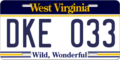 WV license plate DKE033