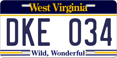WV license plate DKE034