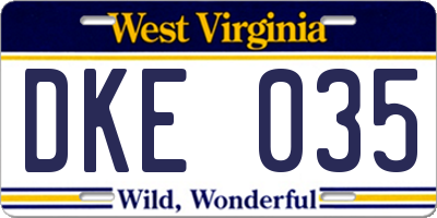WV license plate DKE035