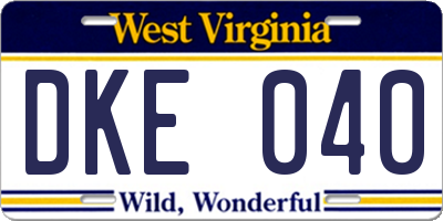 WV license plate DKE040
