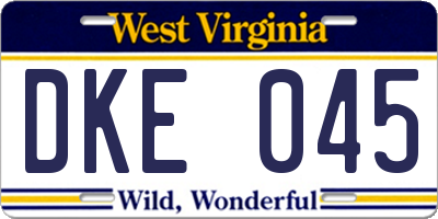 WV license plate DKE045