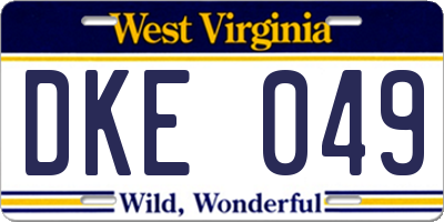 WV license plate DKE049