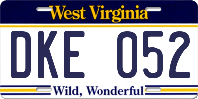 WV license plate DKE052