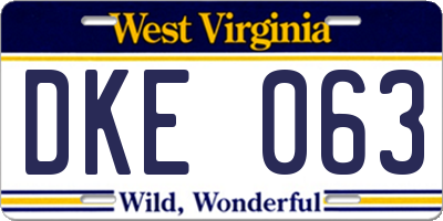WV license plate DKE063