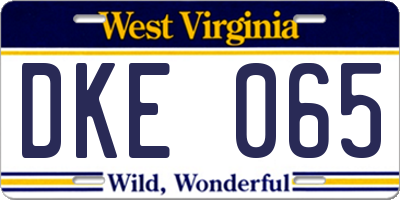 WV license plate DKE065