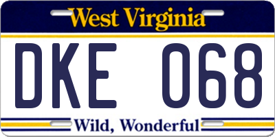 WV license plate DKE068