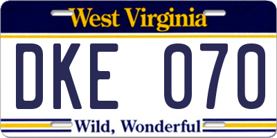 WV license plate DKE070
