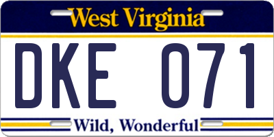 WV license plate DKE071