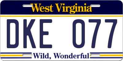 WV license plate DKE077