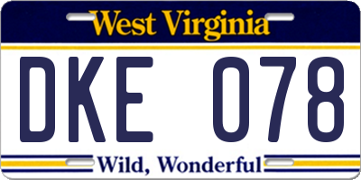WV license plate DKE078